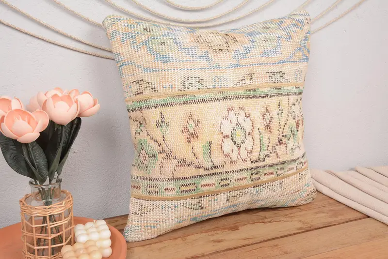 Grünes und braunes Patchwork-Wurfkissen, handgefertigtes besticktes Kissen