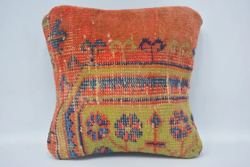 Handwoven Pillow Cover, Vintage Pillow, Pillow Sham, Vintage Kilim Throw Pillow, Kilim Pillow Cover, 12x12 Red Cushion Cover, Christmas Pillow Sham - 1