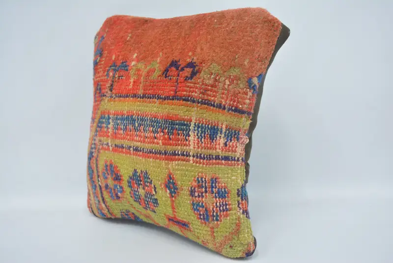 Handwoven Pillow Cover, Vintage Pillow, Pillow Sham, Vintage Kilim Throw Pillow, Kilim Pillow Cover, 12x12 Red Cushion Cover, Christmas Pillow Sham - 4