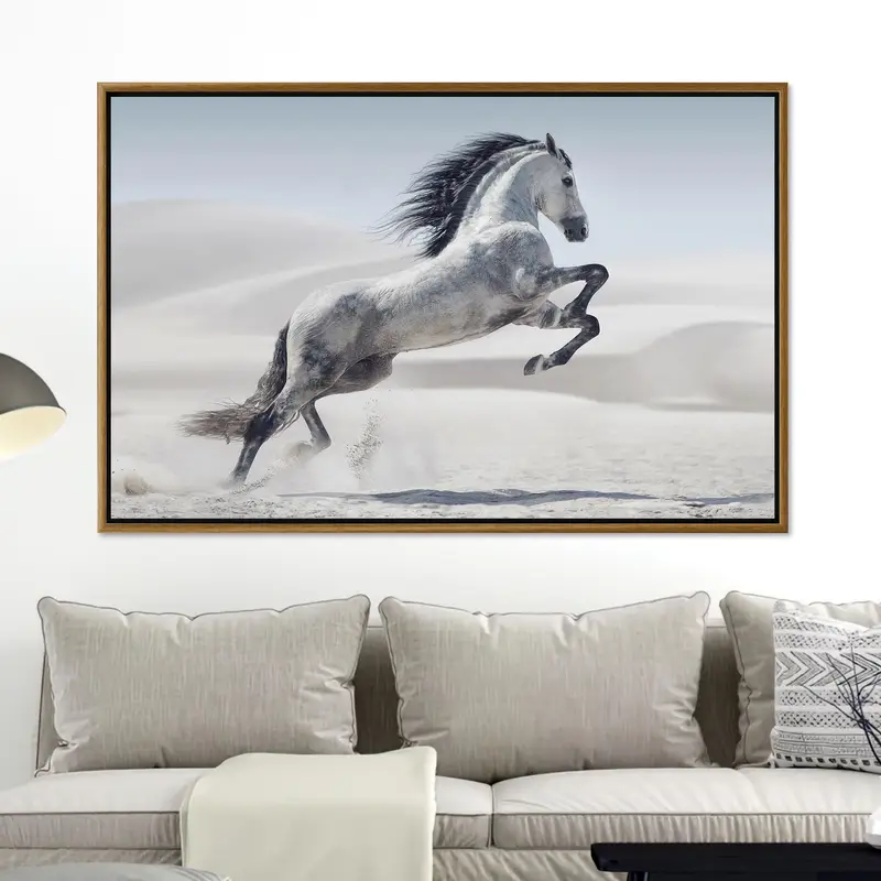 Elegant White Horse Canvas Art for Man Cave & Office