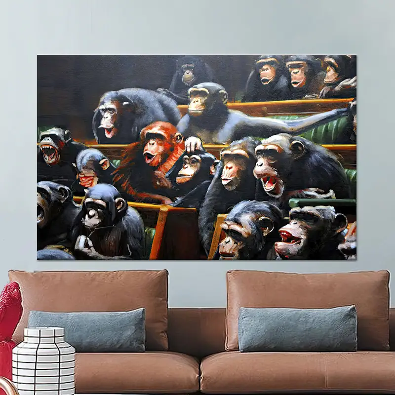 Zarif Banksy Maymunları Baskılı Kanvas Tablo: Sanatsal Ev Dekorasyonu