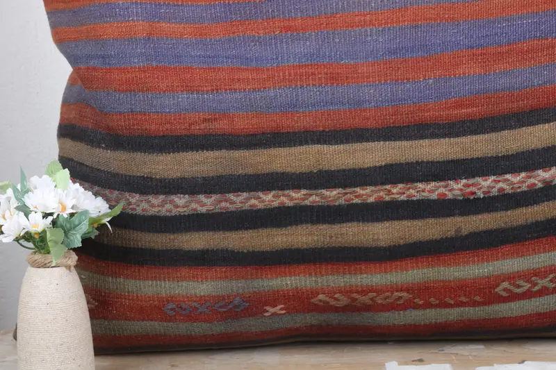 Pillow for Sofa, Pillow Sham, Couch Pillow, 32x32 Blue Pillow Sham, Ethnical Kilim Rug Pillow, Floor Pillow Case, Kilim Pillow - 3