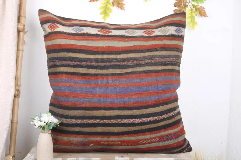 Pillow for Sofa, Pillow Sham, Couch Pillow, 32x32 Blue Pillow Sham, Ethnical Kilim Rug Pillow, Floor Pillow Case, Kilim Pillow - 2