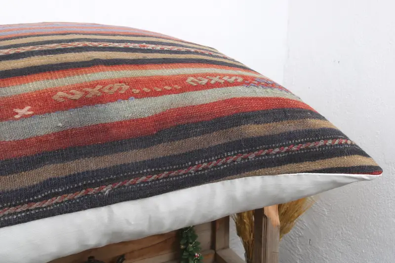 Pillow for Sofa, Pillow Sham, Couch Pillow, 32x32 Blue Pillow Sham, Ethnical Kilim Rug Pillow, Floor Pillow Case, Kilim Pillow - 6