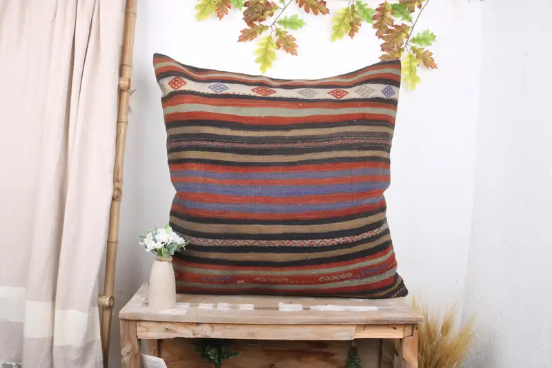 Pillow for Sofa, Pillow Sham, Couch Pillow, 32x32 Blue Pillow Sham, Ethnical Kilim Rug Pillow, Floor Pillow Case, Kilim Pillow - 1