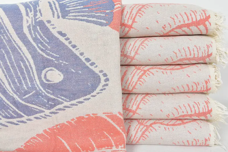 Organic Beach Blanket, Bachelorette Party Favors, Personalized Gifts, Woven Blanket, 88x64 Cotton Underwater Animals Design Towel, Wedding Gift - 1
