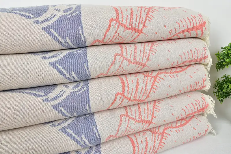 Organic Beach Blanket, Bachelorette Party Favors, Personalized Gifts, Woven Blanket, 88x64 Cotton Underwater Animals Design Towel, Wedding Gift - 3