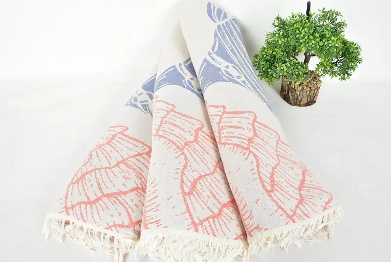 Organic Beach Blanket, Bachelorette Party Favors, Personalized Gifts, Woven Blanket, 88x64 Cotton Underwater Animals Design Towel, Wedding Gift - 4