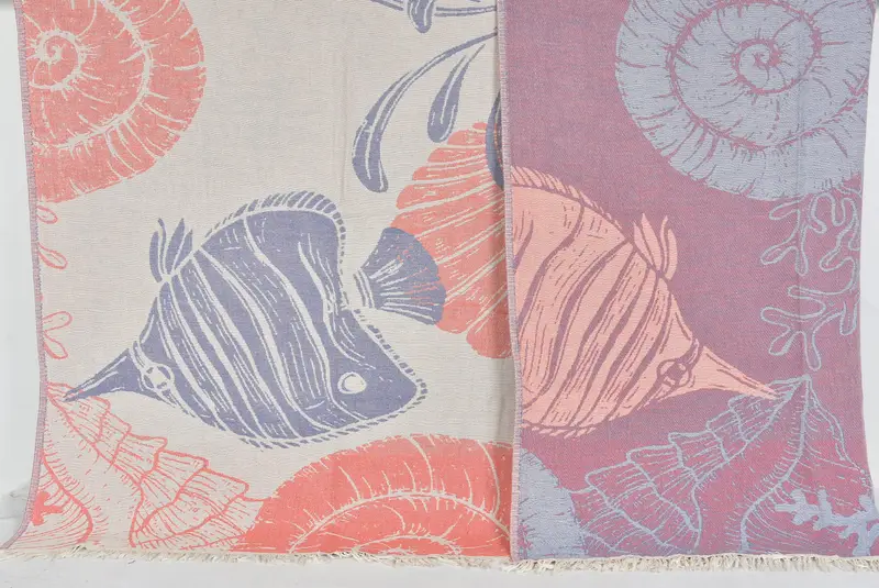 Organic Beach Blanket, Bachelorette Party Favors, Personalized Gifts, Woven Blanket, 88x64 Cotton Underwater Animals Design Towel, Wedding Gift - 7