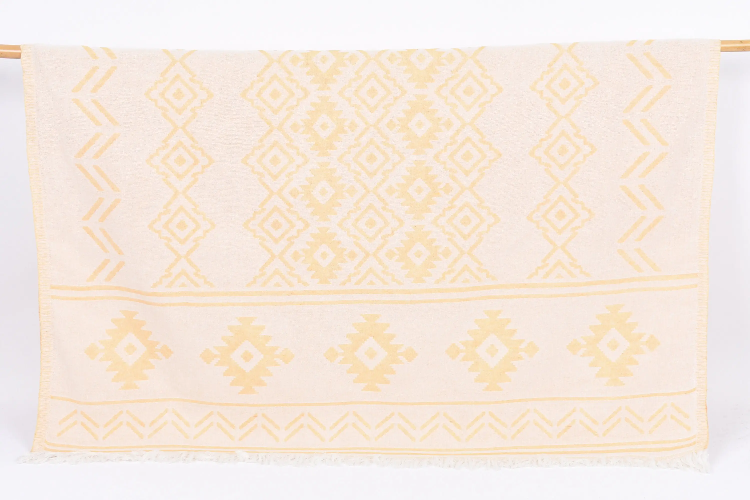 Handmade Beach Towel Mustard Geometric, 70x40 Inches, Organic Cotton - 1