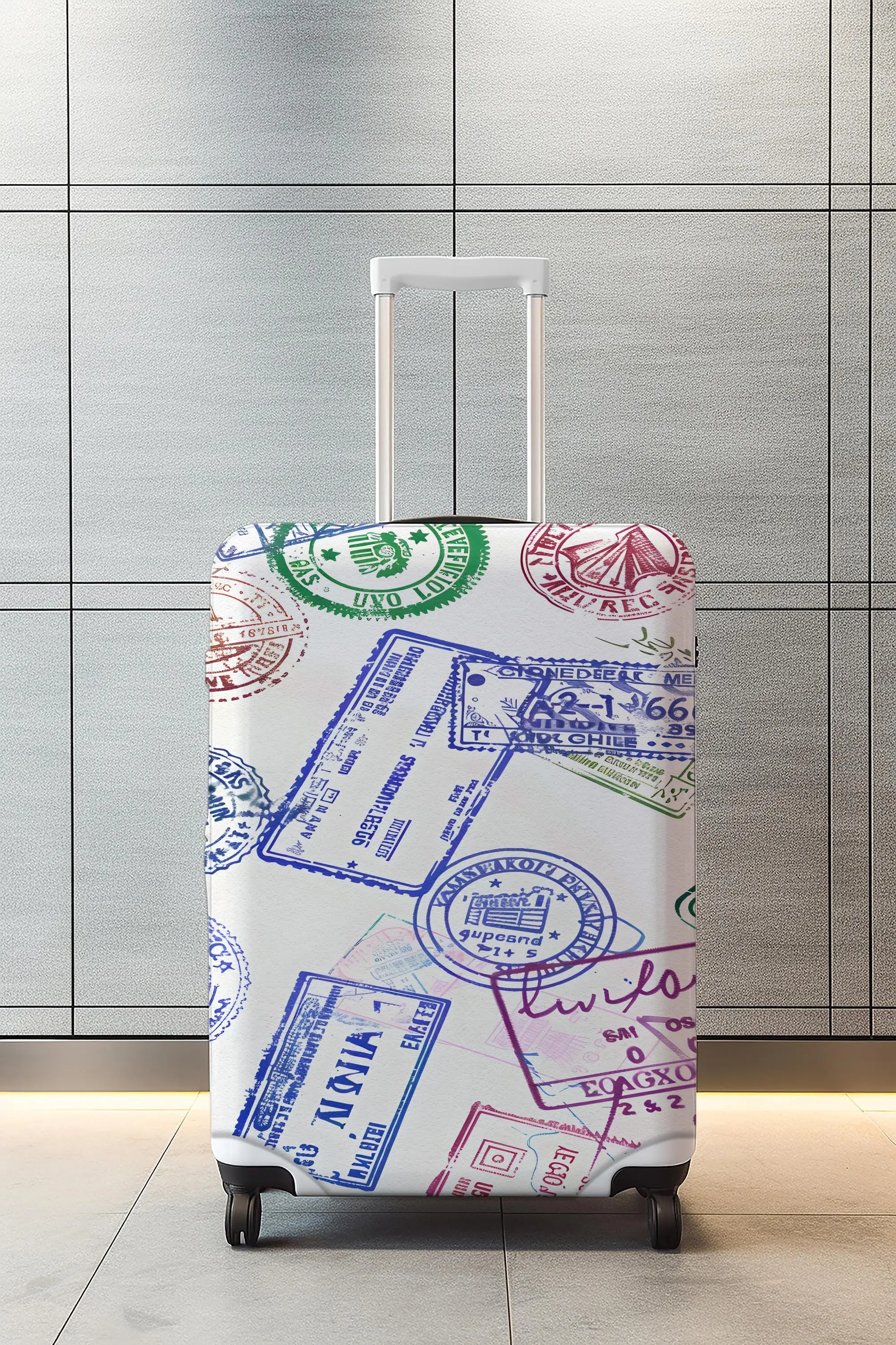 White Rainbow Luggage Cover - Personalized Travel Accessory with Stamp Design - 1