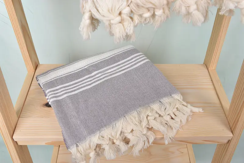 Fouta towel, Family Gift Basket, Bridal Party Gifts, Turkish beach towel with fringe, Luxury towel, Wedding Gift, 70x40 Cotton Herringbone Towel - 5