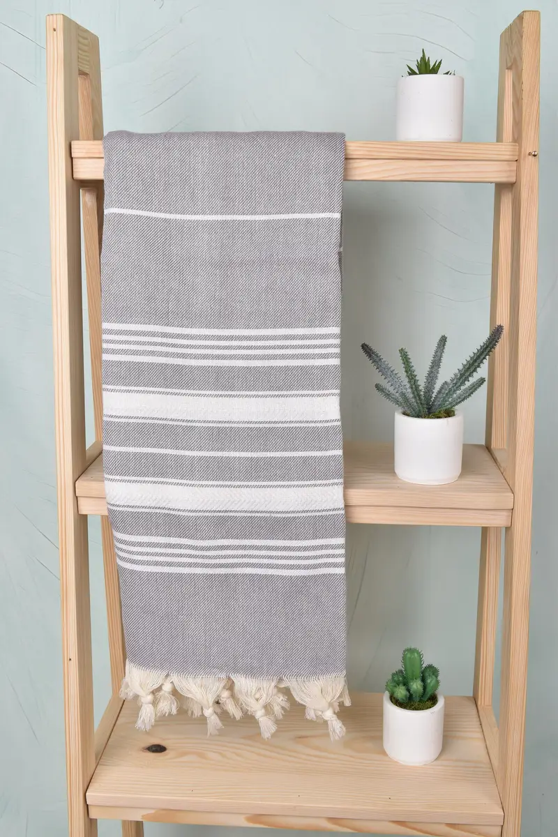 Fouta towel, Family Gift Basket, Bridal Party Gifts, Turkish beach towel with fringe, Luxury towel, Wedding Gift, 70x40 Cotton Herringbone Towel - 8