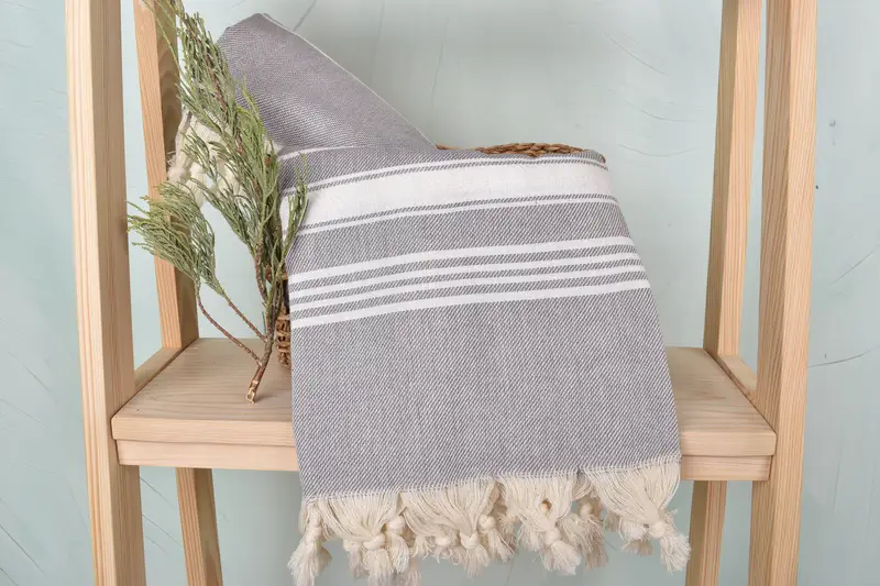 Fouta towel, Family Gift Basket, Bridal Party Gifts, Turkish beach towel with fringe, Luxury towel, Wedding Gift, 70x40 Cotton Herringbone Towel - 4