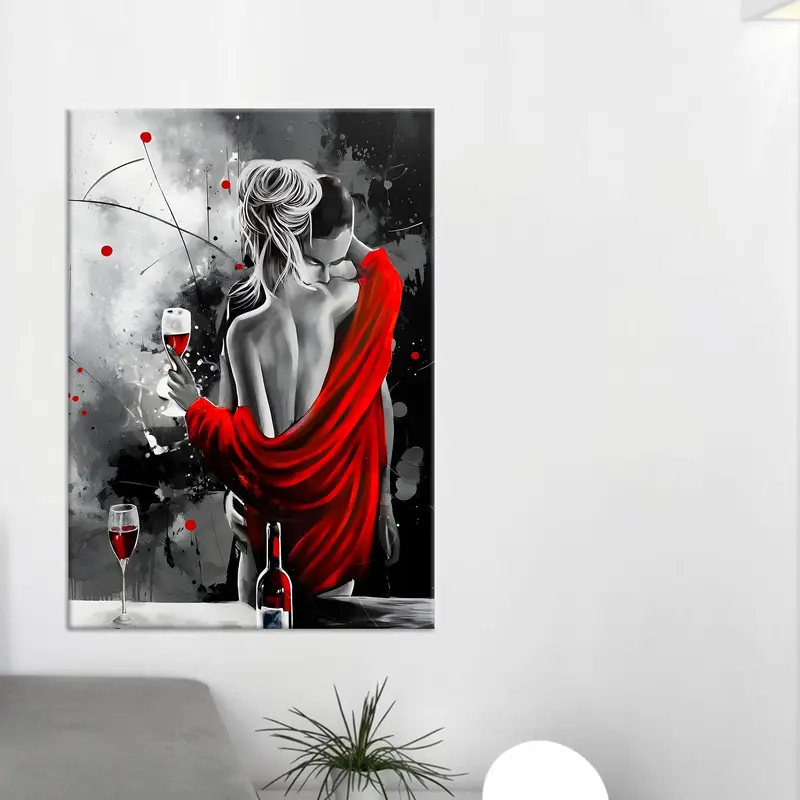 Elegante rote Leinwand: Umarmendes Paar, perfektes Valentinstagsgeschenk