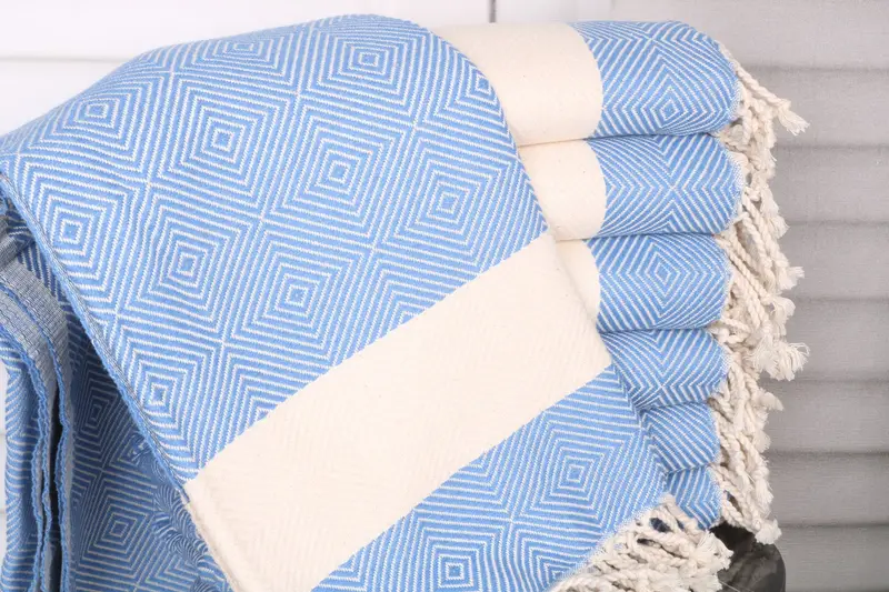 Beach Towel Personalized Turkish Cotton Blue, 40x79 Inches