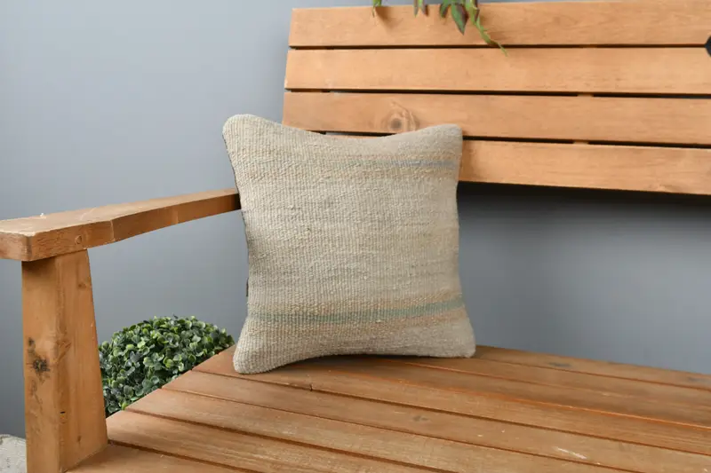 Yoga Cushion Case, Cushion Case, Antique Pillows, Handmade Kilim Cushion, Ethnical Kilim Rug Pillow, 12x12 Beige Cushion Case - 1