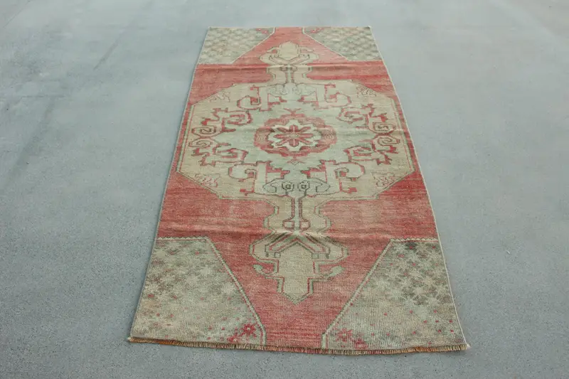 Vintage Teppich, 3,1x6,8 ft Akzentteppich, rotgrauer Oushak Wollteppich - 1