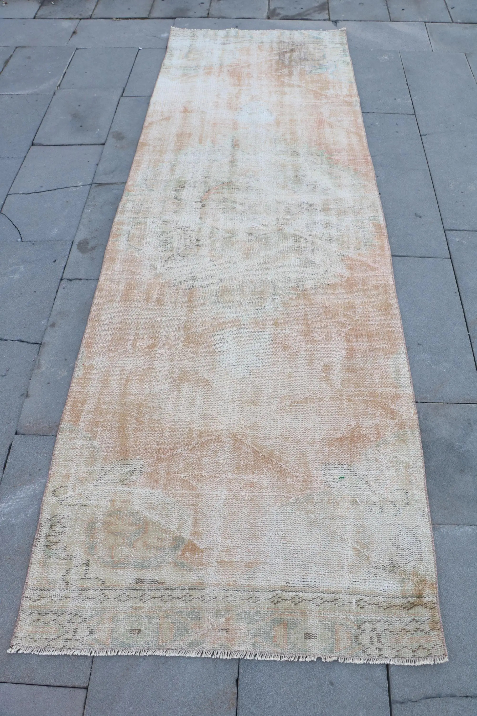 3x8.8 ft Rug, Vintage Turkish Rug, White Wool Rug - 1