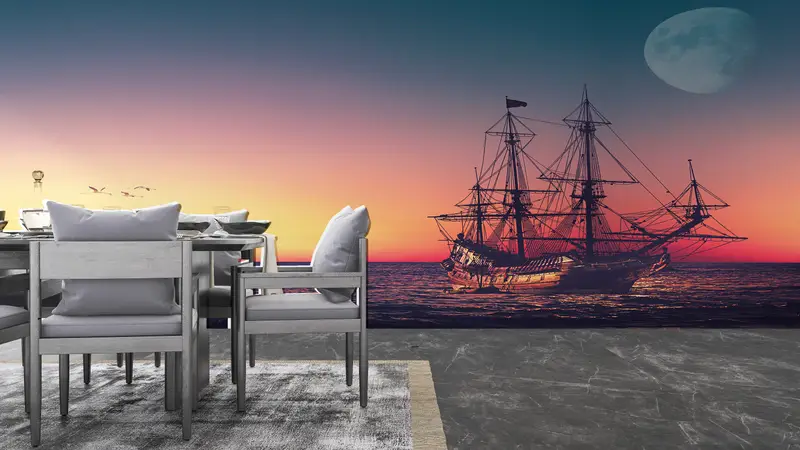 Boat Wall Poster, 3d Wall Paper, Moon Landscape Wall Decor, Bright Wall Paper, , Moon Wall Print, Modern Wall Paper, Landscape Mural, - 4