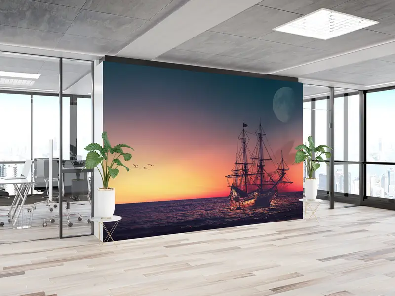 Boat Wall Poster, 3d Wall Paper, Moon Landscape Wall Decor, Bright Wall Paper, , Moon Wall Print, Modern Wall Paper, Landscape Mural, - 6