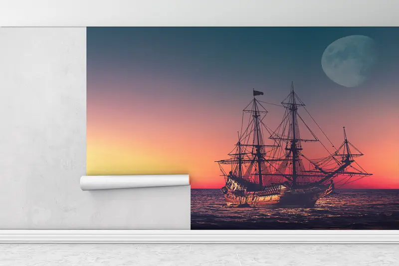 Boat Wall Poster, 3d Wall Paper, Moon Landscape Wall Decor, Bright Wall Paper, , Moon Wall Print, Modern Wall Paper, Landscape Mural, - 8