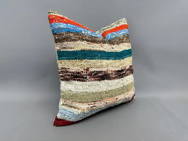 Vintage Kilim Pillow, Luxury Pillow Sham, Pillow for Couch, Cotton Pillow Case, Pillow Sham, Vintage Kilim Throw Pillow, 20x20 Blue Cushion - 2