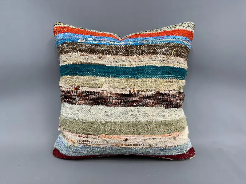 Vintage Kilim Pillow, Luxury Pillow Sham, Pillow for Couch, Cotton Pillow Case, Pillow Sham, Vintage Kilim Throw Pillow, 20x20 Blue Cushion - 4