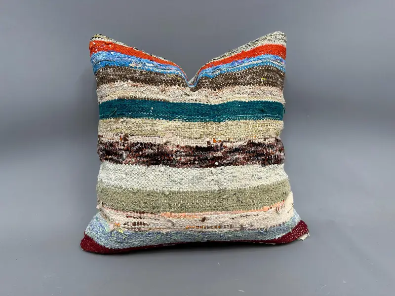 Vintage Kilim Pillow, Luxury Pillow Sham, Pillow for Couch, Cotton Pillow Case, Pillow Sham, Vintage Kilim Throw Pillow, 20x20 Blue Cushion - 1