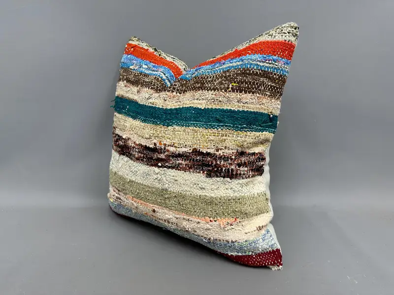 Vintage Kilim Pillow, Luxury Pillow Sham, Pillow for Couch, Cotton Pillow Case, Pillow Sham, Vintage Kilim Throw Pillow, 20x20 Blue Cushion - 3