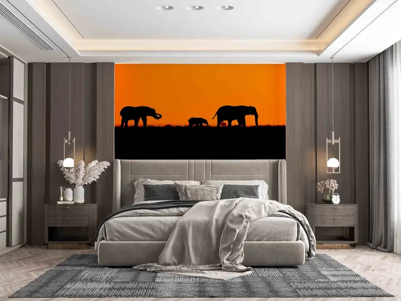 Safari Landscape Wall Print, Animal Wall Decor, Elephant Family Paper Craft, Loft Wall Art, Modern Wall Decal,3D Printing Art, Wild Life Art - 3