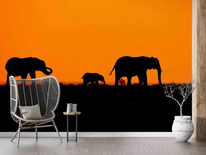 Safari Landscape Wall Print, Animal Wall Decor, Elephant Family Paper Craft, Loft Wall Art, Modern Wall Decal,3D Printing Art, Wild Life Art - 2