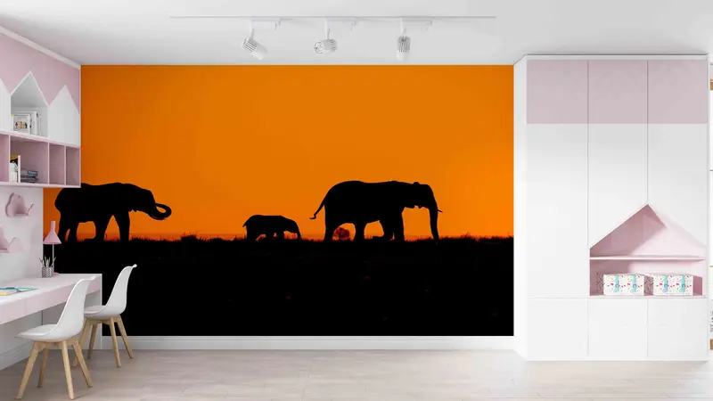 Safari Landscape Wall Print, Animal Wall Decor, Elephant Family Paper Craft, Loft Wall Art, Modern Wall Decal,3D Printing Art, Wild Life Art - 4