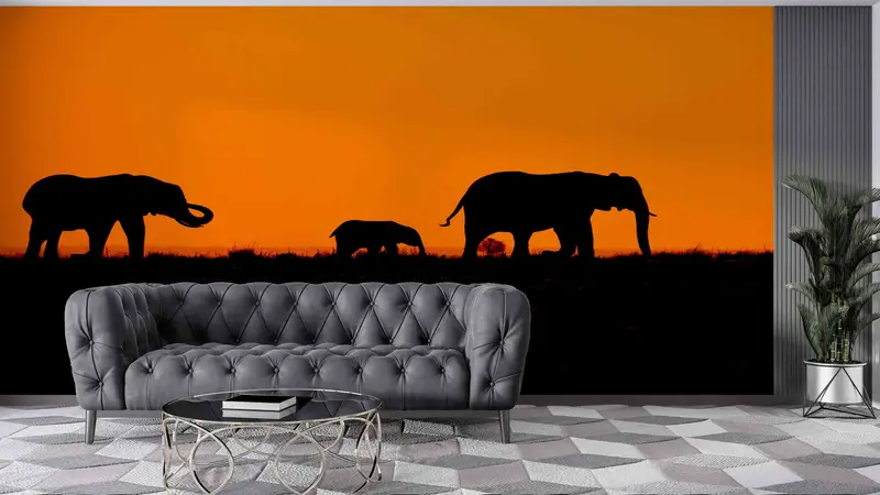 Safari Landscape Wall Print, Animal Wall Decor, Elephant Family Paper Craft, Loft Wall Art, Modern Wall Decal,3D Printing Art, Wild Life Art - 7