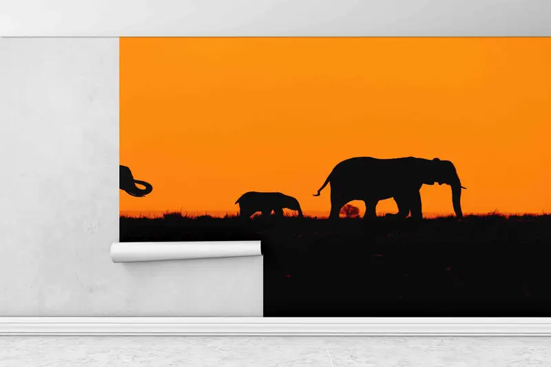 Safari Landscape Wall Print, Animal Wall Decor, Elephant Family Paper Craft, Loft Wall Art, Modern Wall Decal,3D Printing Art, Wild Life Art - 1