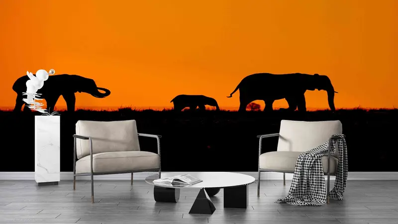 Safari Landscape Wall Print, Animal Wall Decor, Elephant Family Paper Craft, Loft Wall Art, Modern Wall Decal,3D Printing Art, Wild Life Art - 5