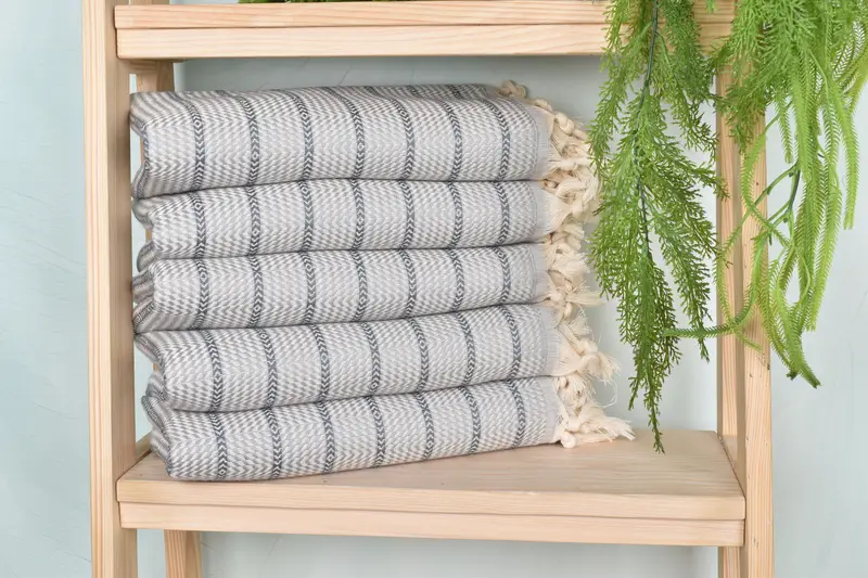 Striped Towel Personalized Light Gray-Dark Gray Organic Cotton, 40x71 Inches