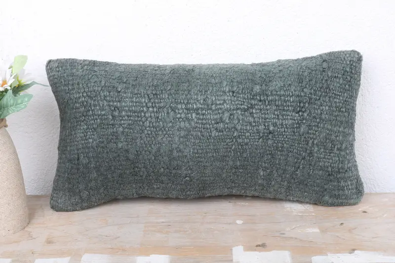 Vintage Kilim Pillow, Cushion Cover, Aesthetic Pillow Sham, 8x16 Green Pillow Cover, Pillow for Couch, Chair Cushion Cover, Boho Pillow - 2