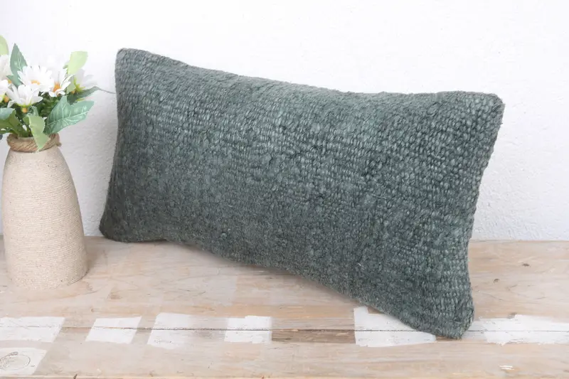 Vintage Kilim Pillow, Cushion Cover, Aesthetic Pillow Sham, 8x16 Green Pillow Cover, Pillow for Couch, Chair Cushion Cover, Boho Pillow - 4