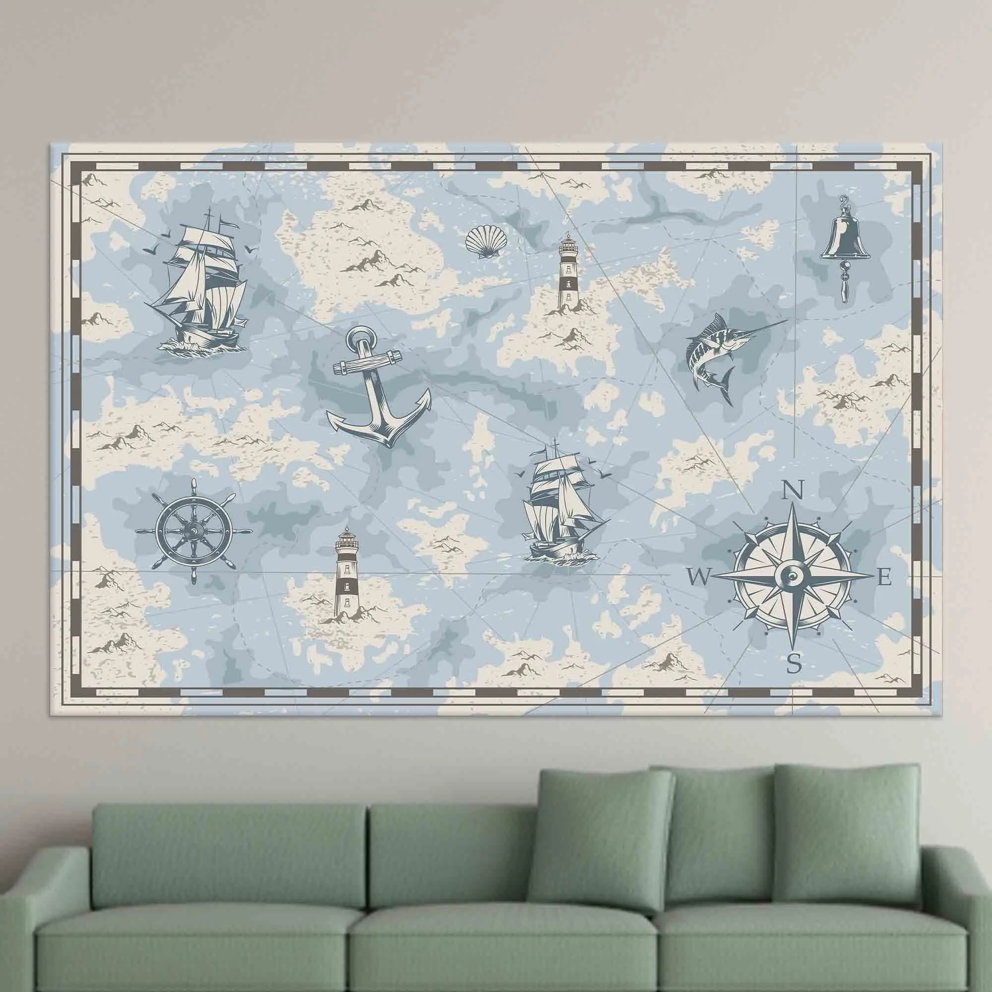 Ocean Spirit: Printed Canvas for Boy Room, Blue Sea Concept - 1