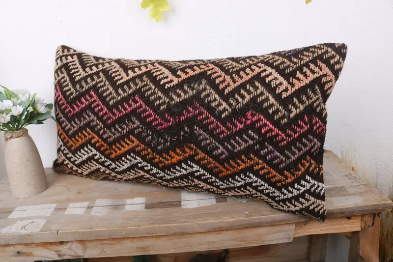 Vintage Pillow, Boho Pillow, Luxury Pillow Case, Cushion Cover, Sustainable Pillow, Authentic Pillow Sham, Kilim Pillow Cover, 12x24 Brown Cushion - 4