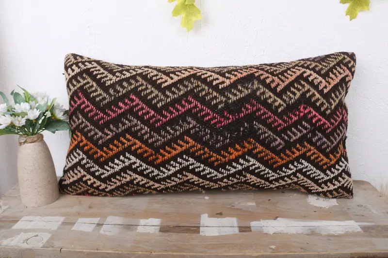 Vintage Pillow, Boho Pillow, Luxury Pillow Case, Cushion Cover, Sustainable Pillow, Authentic Pillow Sham, Kilim Pillow Cover, 12x24 Brown Cushion - 2
