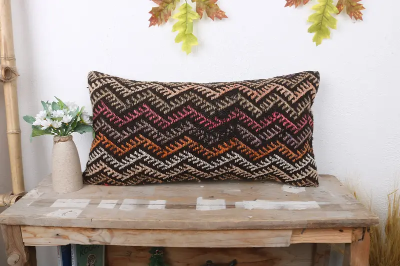Vintage Pillow, Boho Pillow, Luxury Pillow Case, Cushion Cover, Sustainable Pillow, Authentic Pillow Sham, Kilim Pillow Cover, 12x24 Brown Cushion - 1