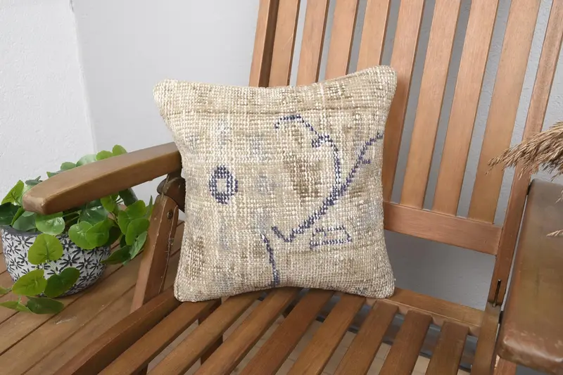 Handgefertigtes Southwestern Beige & Braunes Wurfkissen, Vintage besticktes Wurfkissen