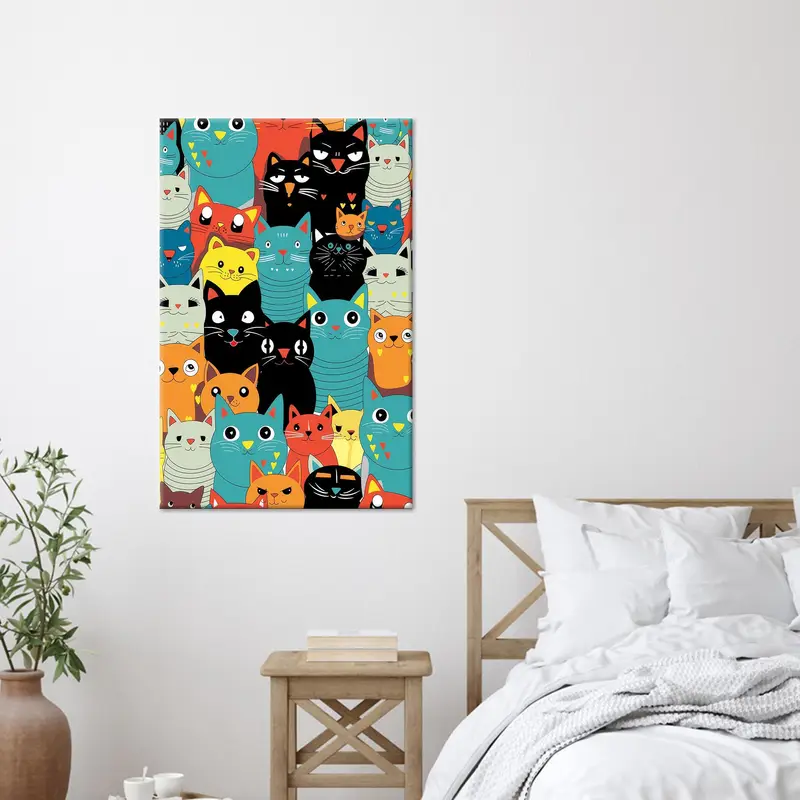 Lienzo abstracto de gatos coloridos modernos para decoración de habitación infantil