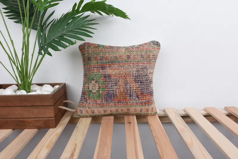 Pillow Cover, Vintage Kilim Pillow, Garden Cushion, Kilim Pillow Cover, Shabby Chic Pillow, Turkish Pillow, 12x12 Red Cushion Cover - 1