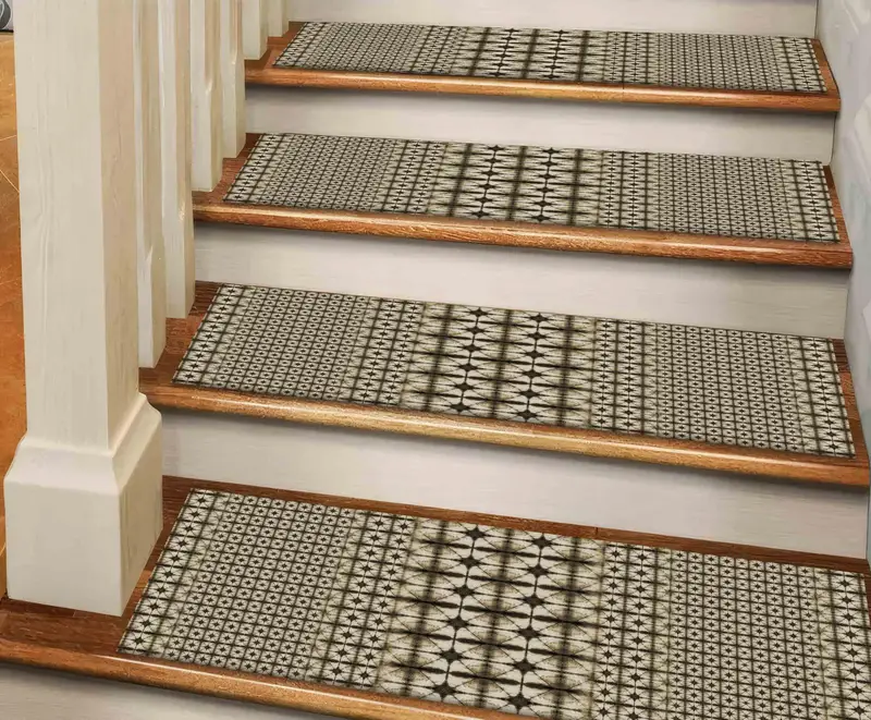 Brown Ethnic Printed Rug: Bohemian Stair Rug with Geometric Pattern