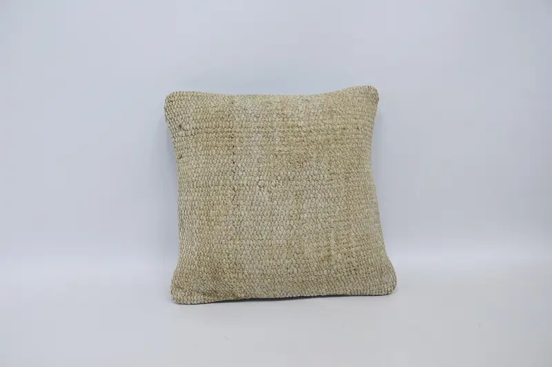 Pillow for Couch, Kilim Pillow Cover, Turkish Kilim Pillow, Bolster Throw Cushion, 16x16 Beige Pillow Case, Meditation Cushion Case, Cushion Case - 1