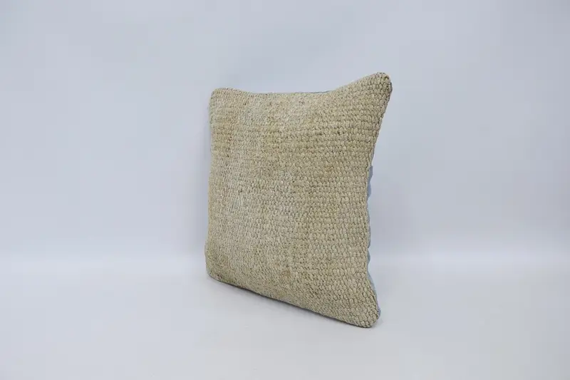 Pillow for Couch, Kilim Pillow Cover, Turkish Kilim Pillow, Bolster Throw Cushion, 16x16 Beige Pillow Case, Meditation Cushion Case, Cushion Case - 4