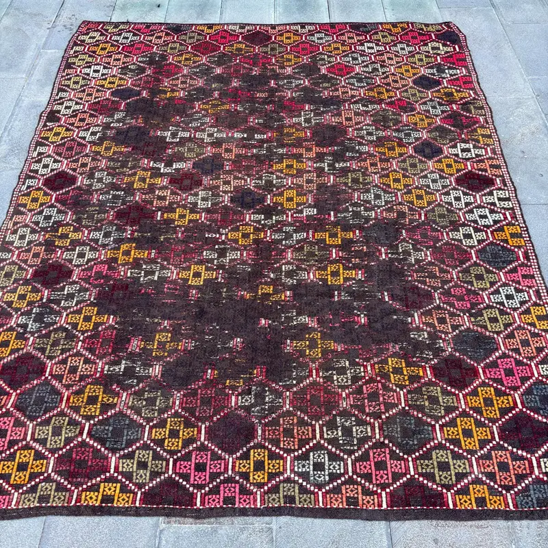 Canlı Turuncu Halı, 6,7x8,2 ft Çiçek ve Paisley Tasarım
